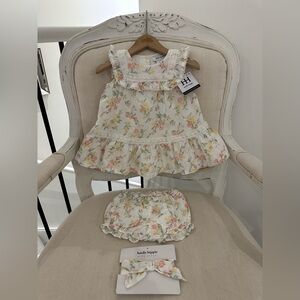 🦢 Baby 6~9 Month Fancy Cotton Eyelet Floral Party Dress Set With Smocking NWT